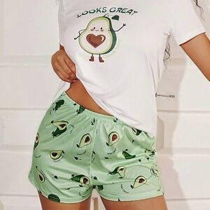 New Avocado Graphic Cartoon PJ Short Set S/2XL